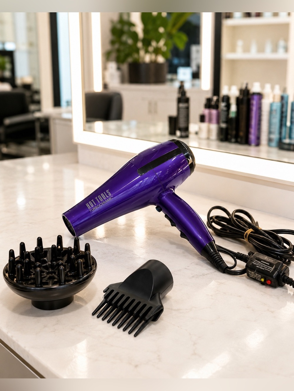Hot Tools Turbo Ceramic 1875W Purple Hair Dryer Diffuser Concentrator